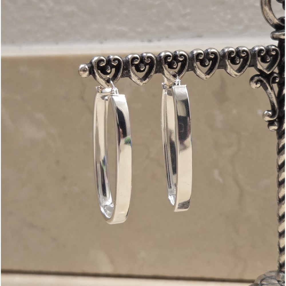 Stunning Sterling‎ Silver Mirror Finish 40mm Oval Hoop Earrings JCM